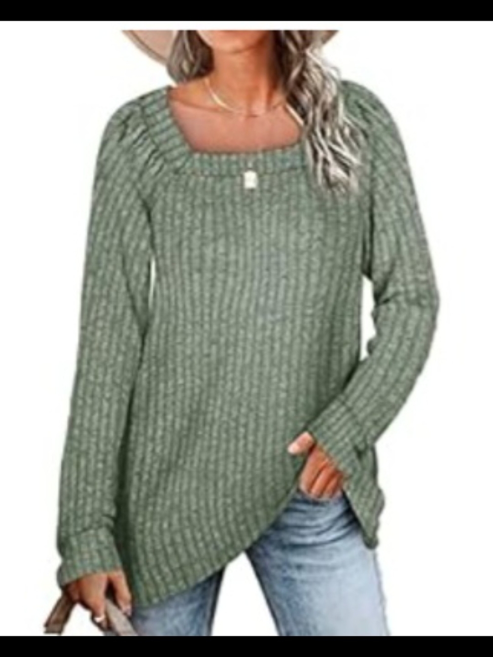 Soft Knit Ribbed Pullover Sweater in Sage Green, Large